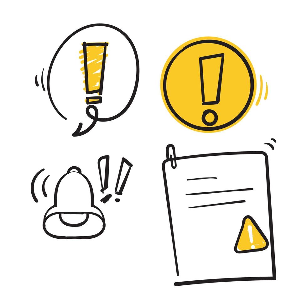 Simple Set of Warnings Related Vector Line Icons in doodle hand drawn style. isolated