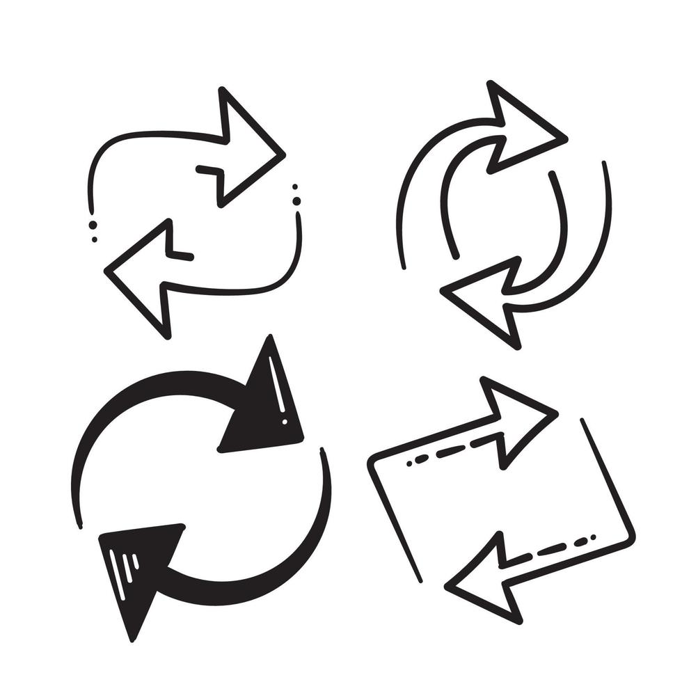 símbolo de flecha de doodle dibujado a mano para doble flecha inversa, icono de reemplazo, intercambio aislado vector