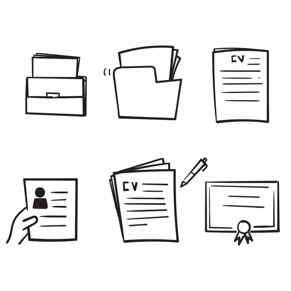 hand drawn Simple Set of CV and Resume and Self Presentation Related in doodle style vector isolated