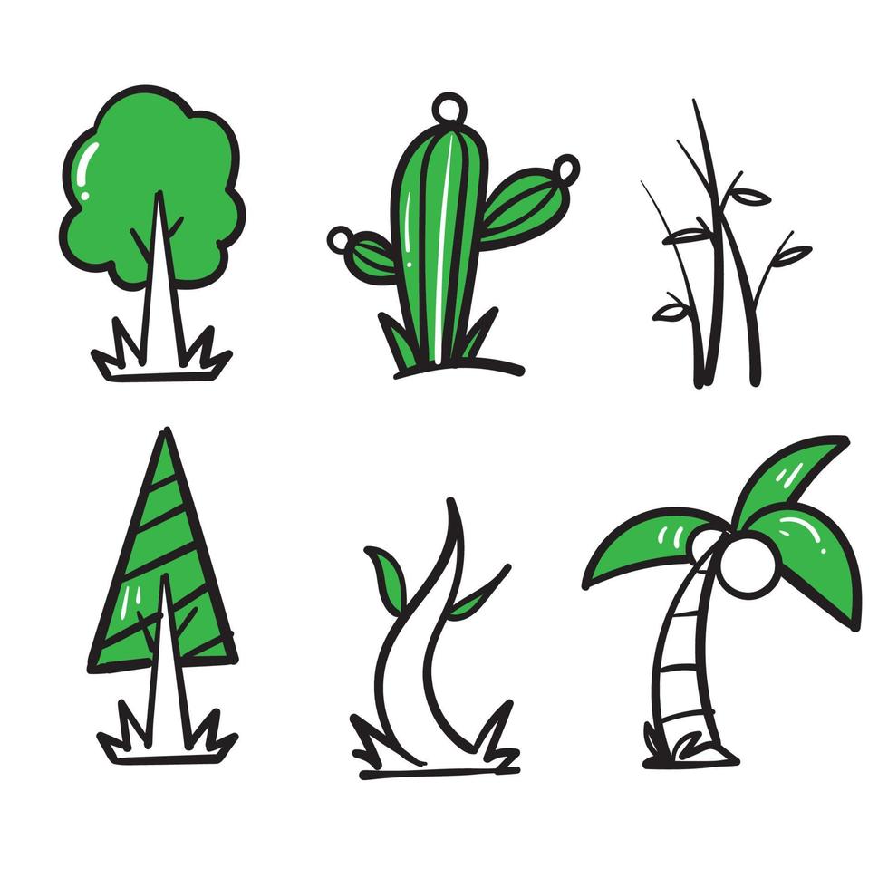 hand drawn tree icon collection illustration in doodle style vector isolated