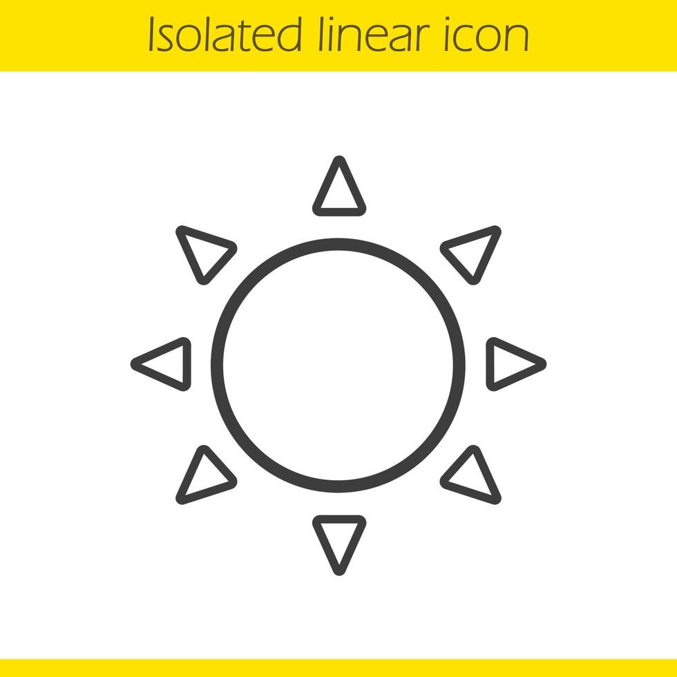 icono lineal de sol. Ilustración de línea fina de previsión meteorológica de verano. símbolo de sol ontour. dibujo de contorno aislado vectorial vector