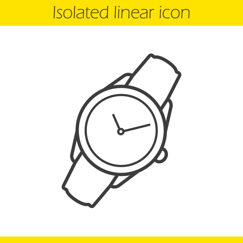 Wristwatch linear icon. Men and women accessory thin line illustration. Classic watch contour symbol. Vector isolated outline drawing