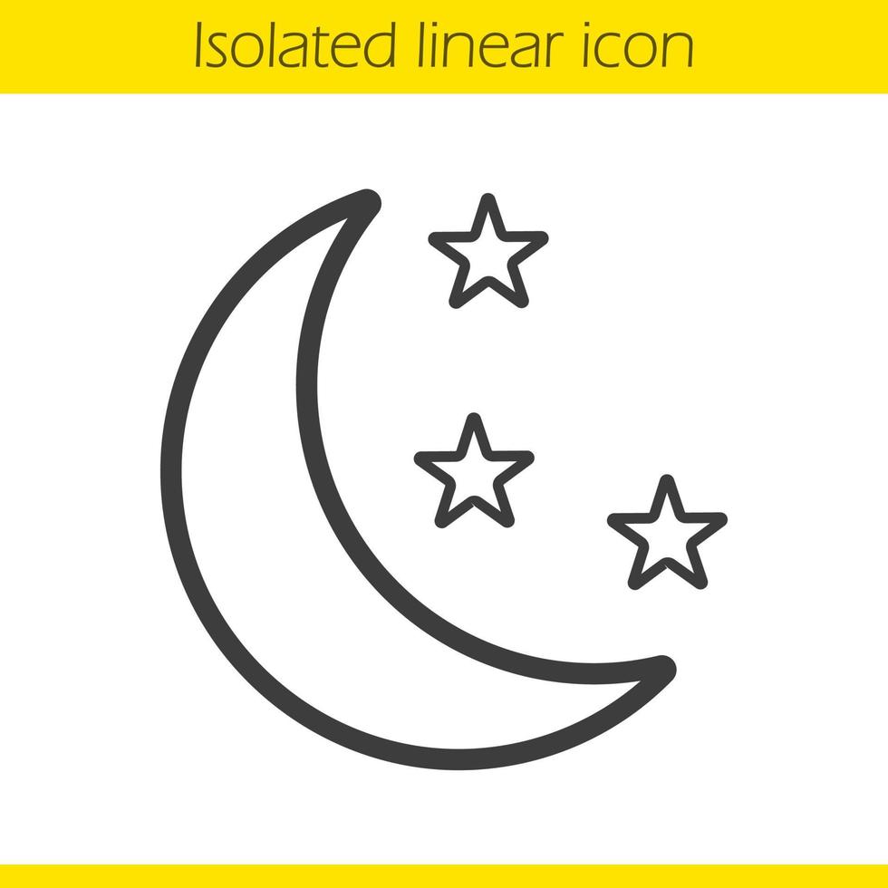 Night linear icon. Moon and stars thin line illustration. Bedtime contour symbol. Vector isolated outline drawing