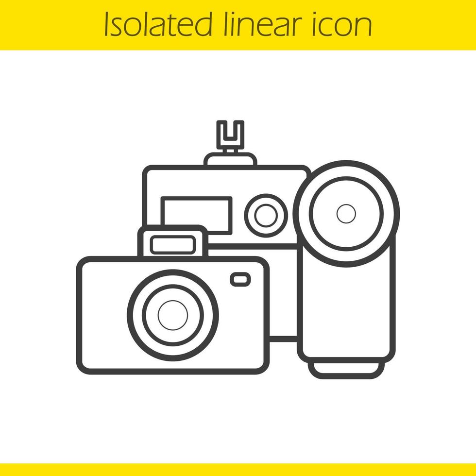 icono lineal de cámaras. Ilustración de línea fina de equipos multimedia ópticos. símbolo de contorno de cámaras. dibujo de contorno aislado vectorial vector