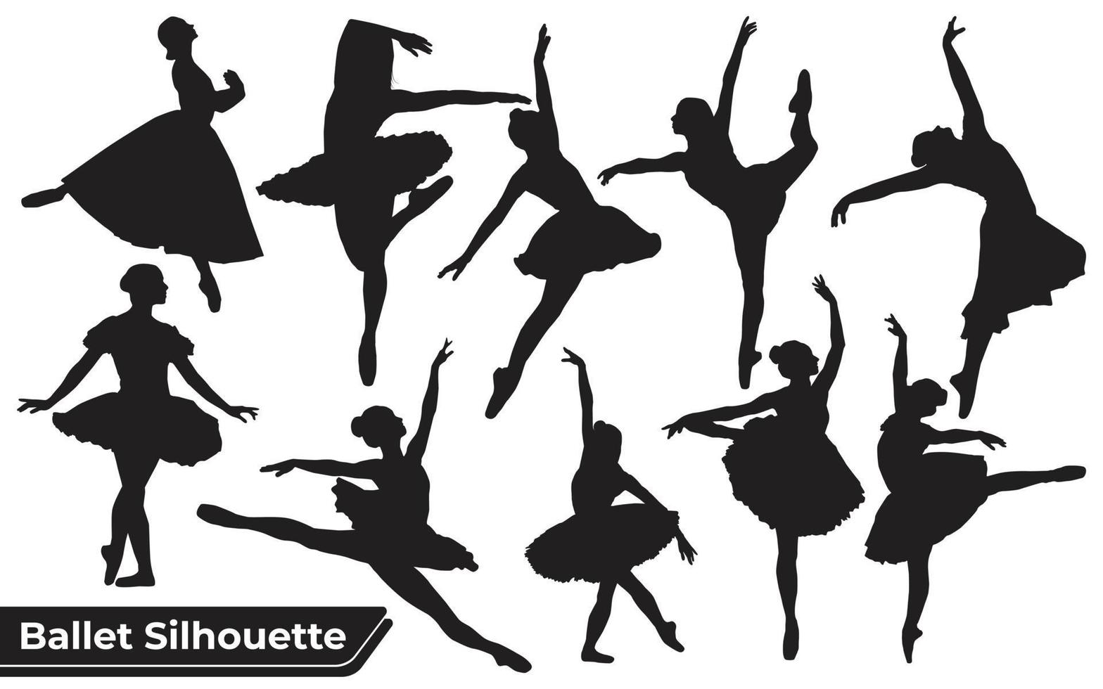 Collection of Black and white vector woman silhouettes dancing ballet of women body anatomy styles