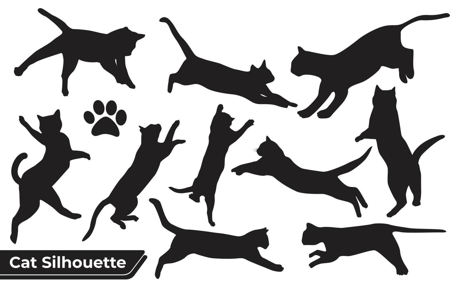 Colección de silueta de gatos en diferentes posiciones. vector