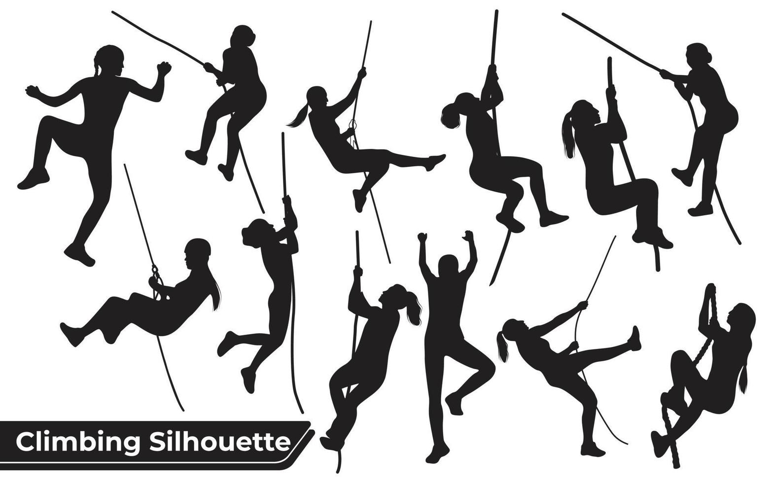 Collection of Climbing in mountains silhouettes in different poses vector