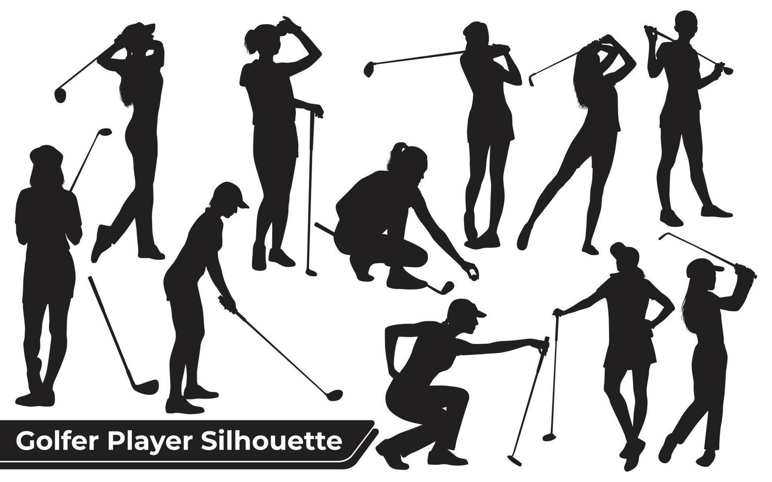 Collection of Golf Player male silhouettes in different poses vector