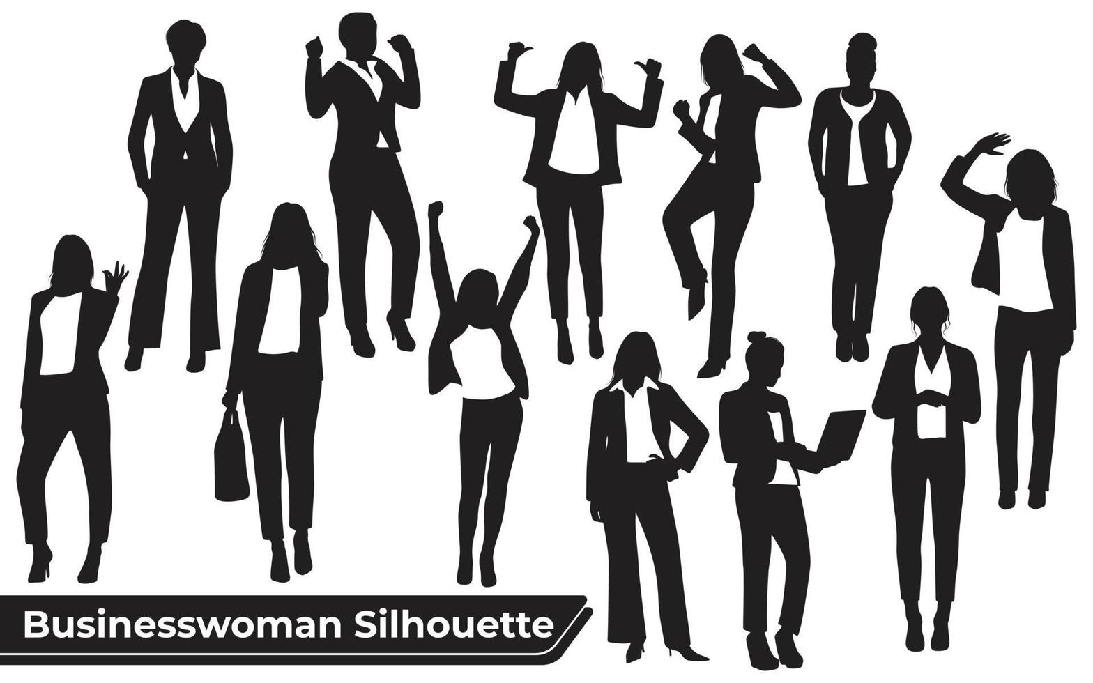 Collection of Business Woman Silhouettes in different poses vector