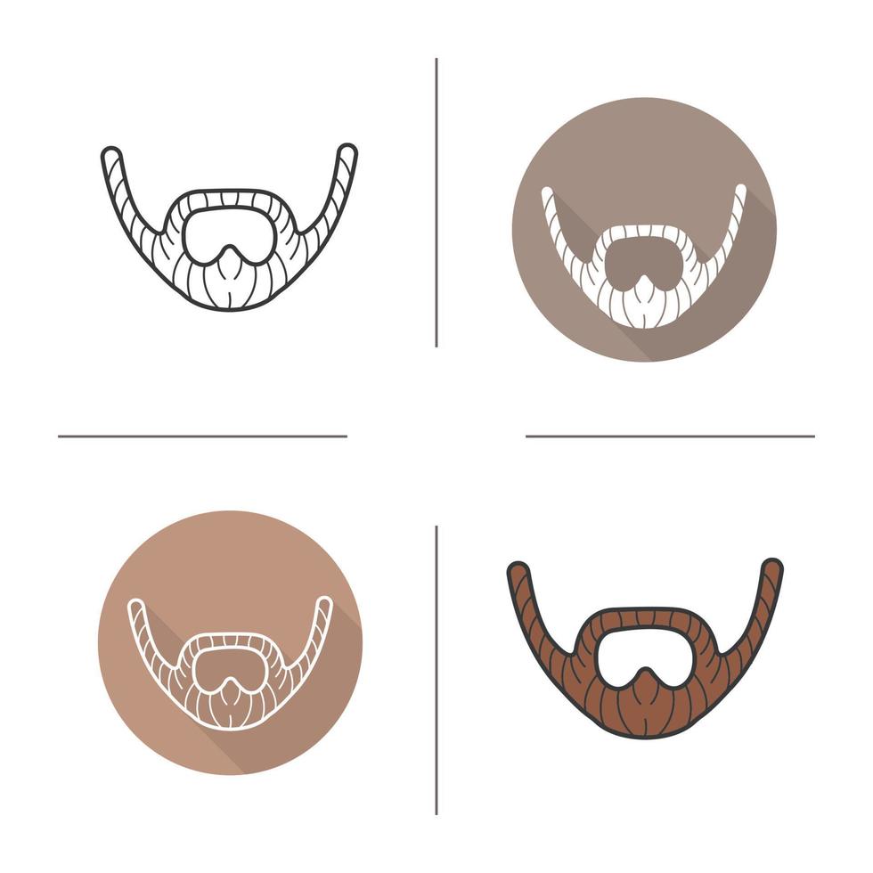 Beard icon. Flat design, linear and color styles. Adult man facial hair. Mustache isolated vector illustrations