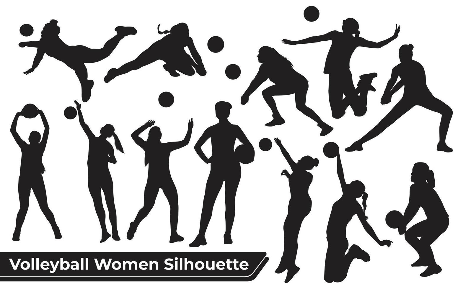 Colección de siluetas de mujer de jugador de voleibol en diferentes poses vector