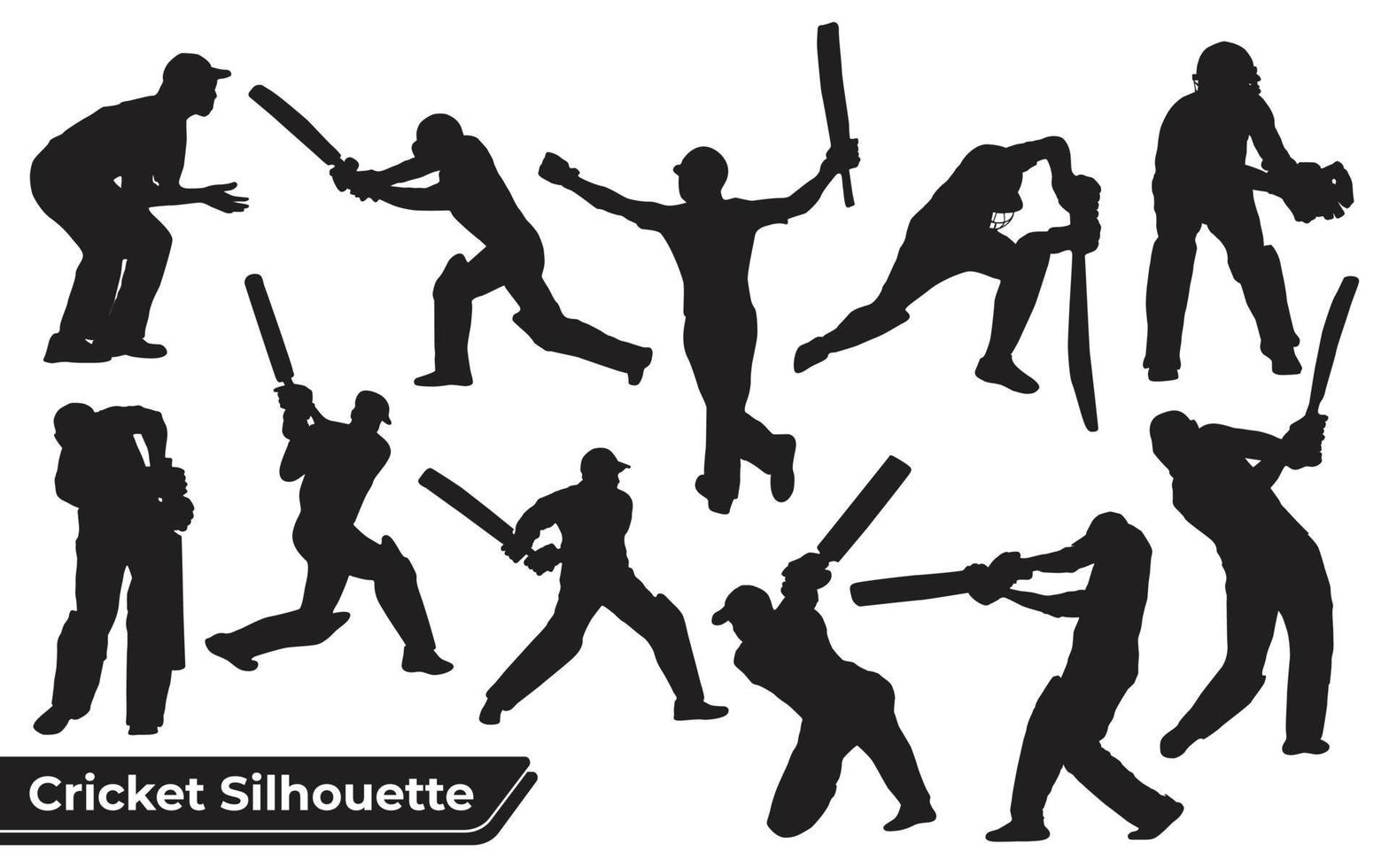 colección de siluetas de jugadores de cricket en diferentes poses vector