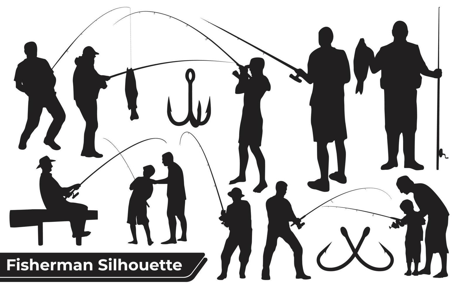 Collection of Fisherman silhouettes in different positions vector