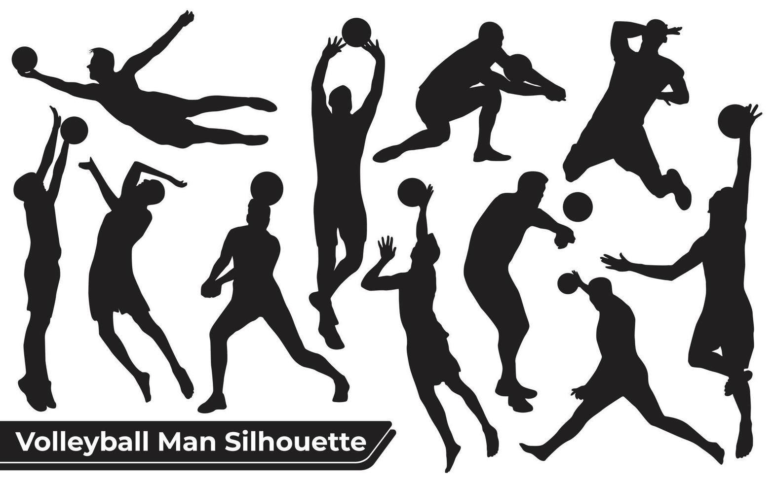 Colección de siluetas de hombre de jugador de voleibol en diferentes poses vector