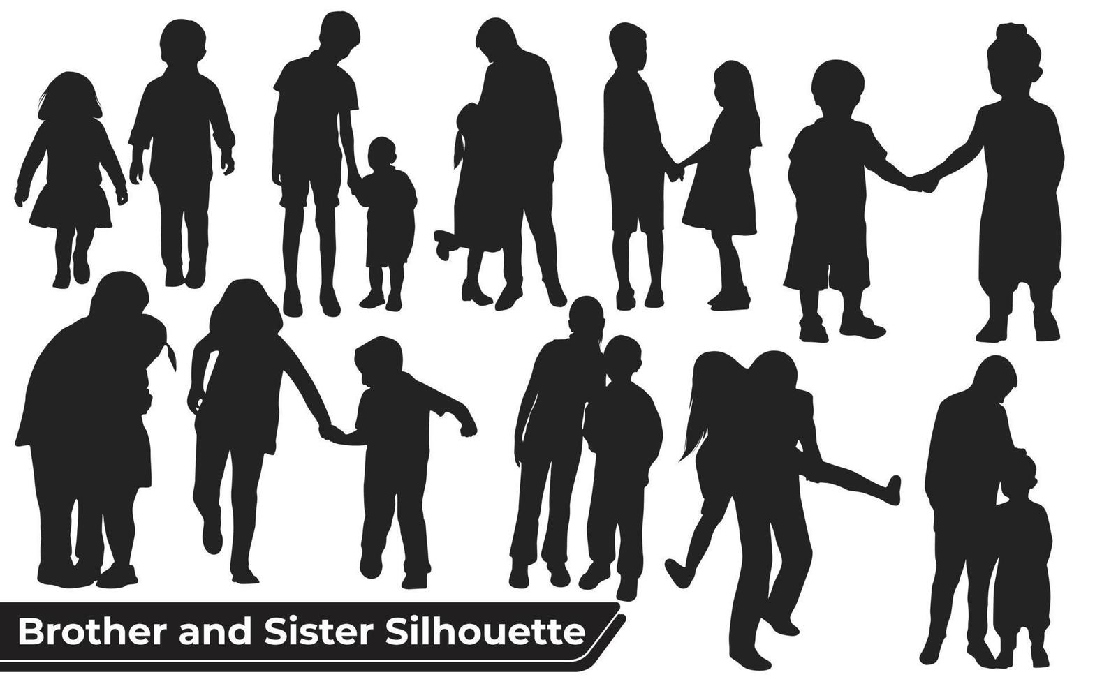 Collection of Brother and Sister Silhouettes in different poses set vector