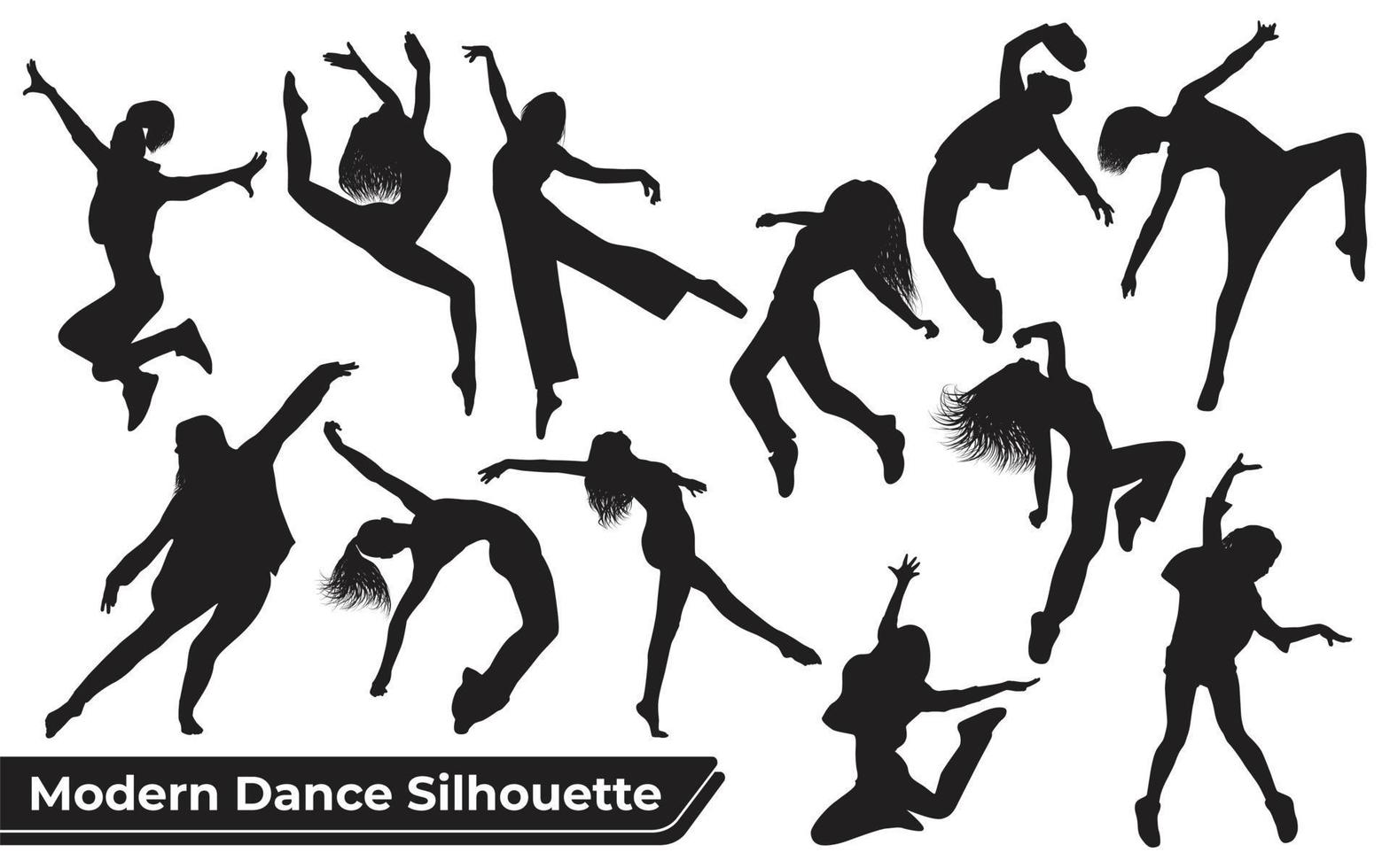 colección de siluetas de danza moderna de mujer en diferentes poses vector