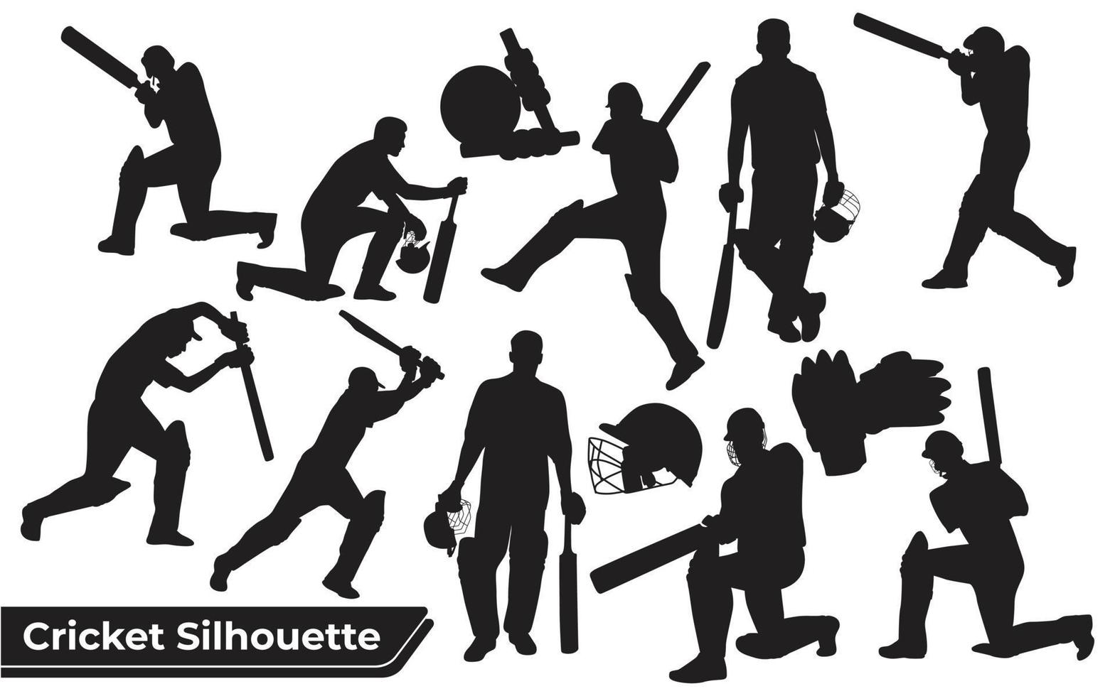 Collection of Cricket player silhouettes in different poses vector