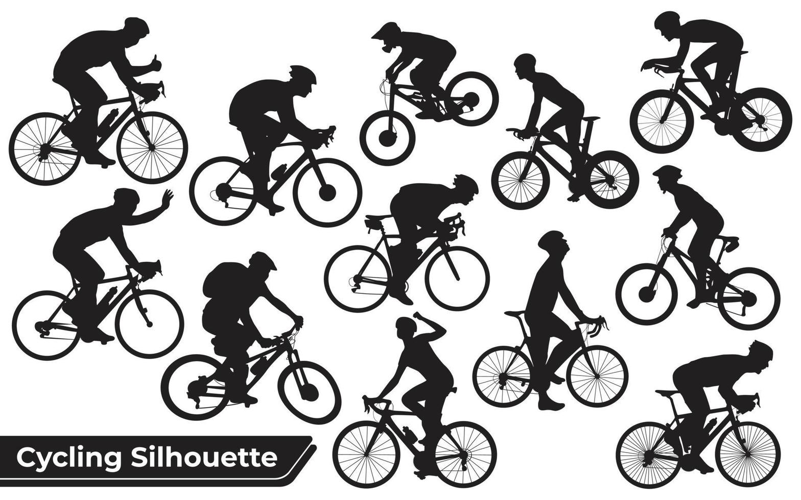 Collection of Cycling silhouettes in different positions vector