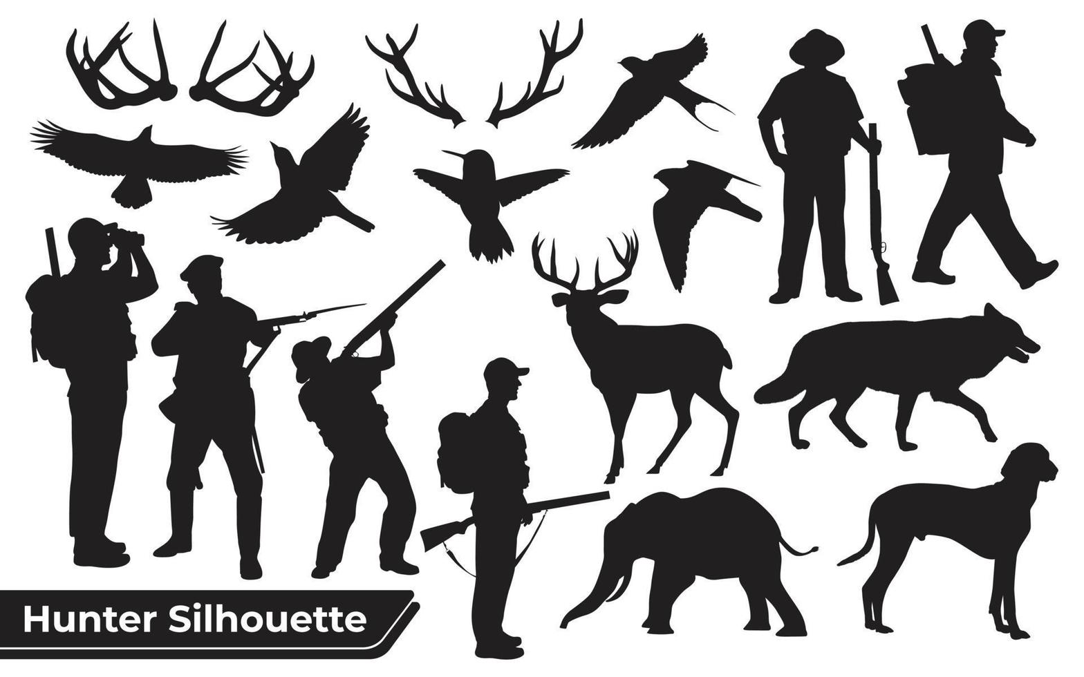 cazador, bosque, animal, silueta vector