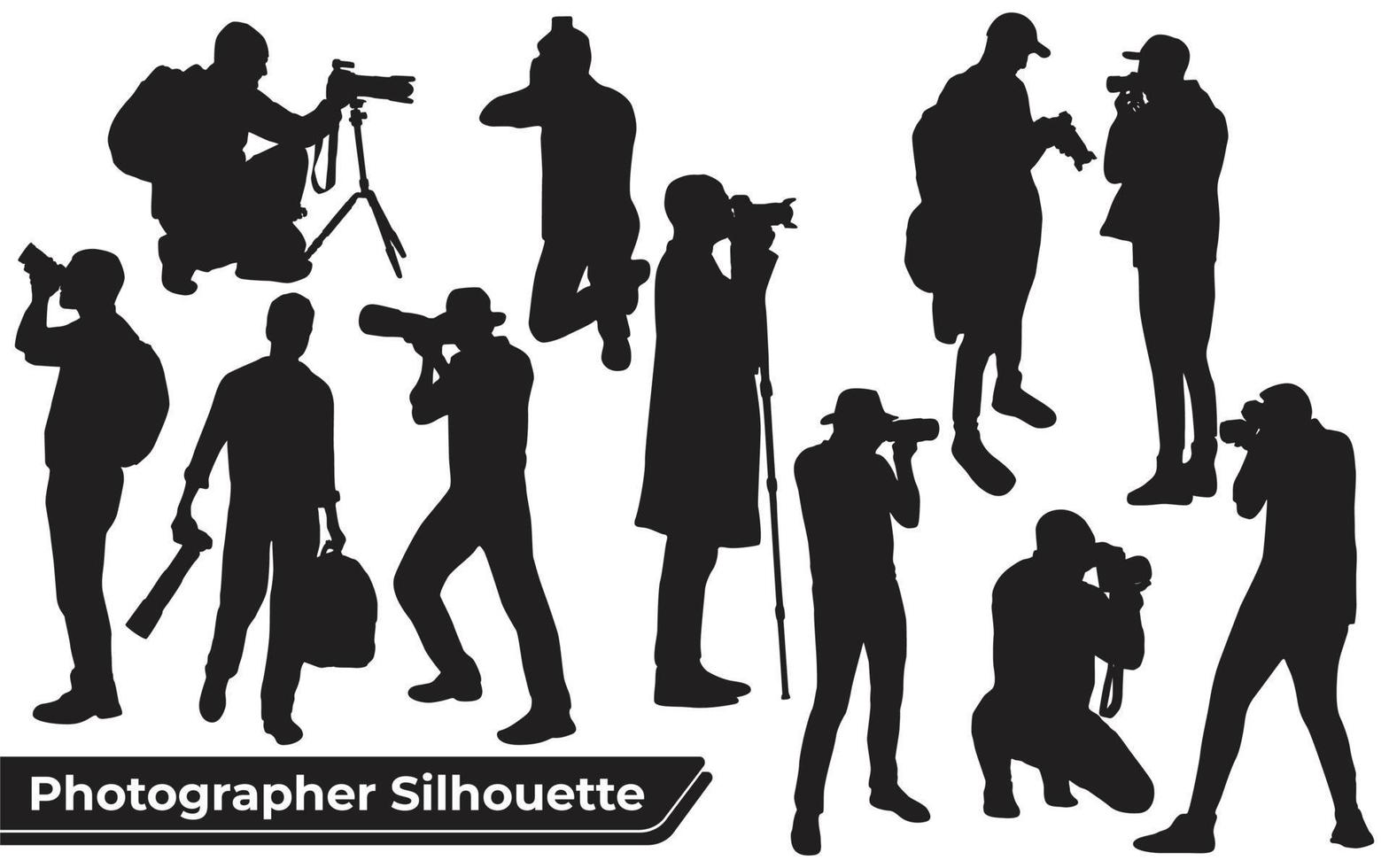 Collection of Photographer silhouettes in different poses vector