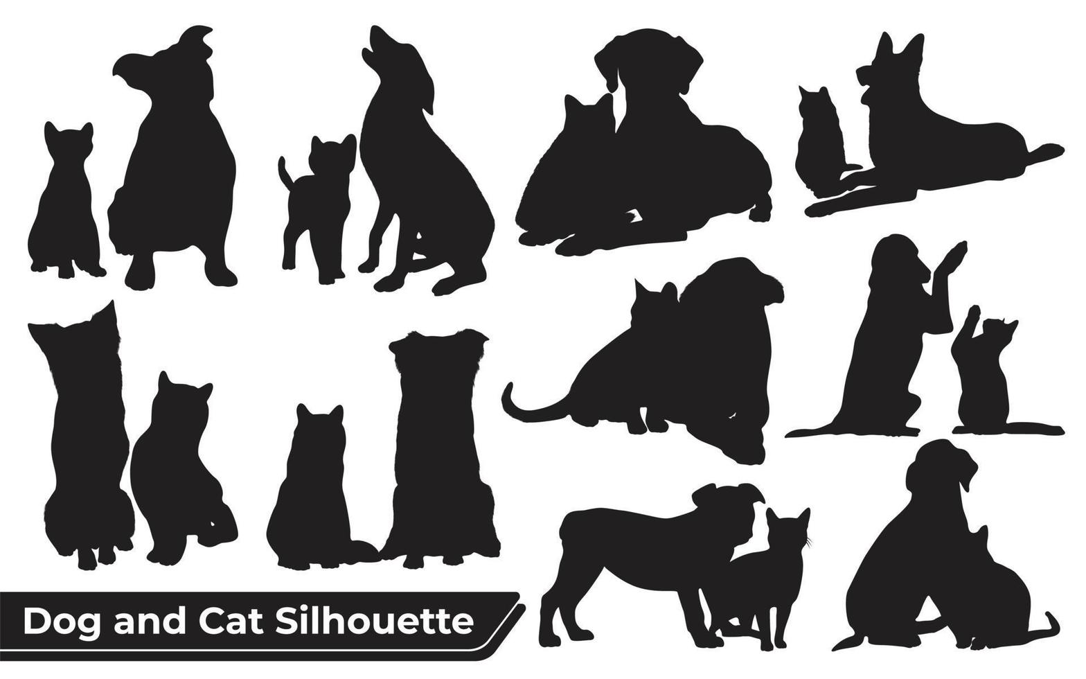 Colección de animales perros y gatos en diferentes posiciones. vector