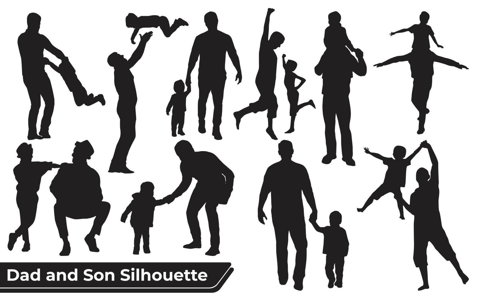 Collection of Father and son or dad and baby Silhouettes in different poses set vector