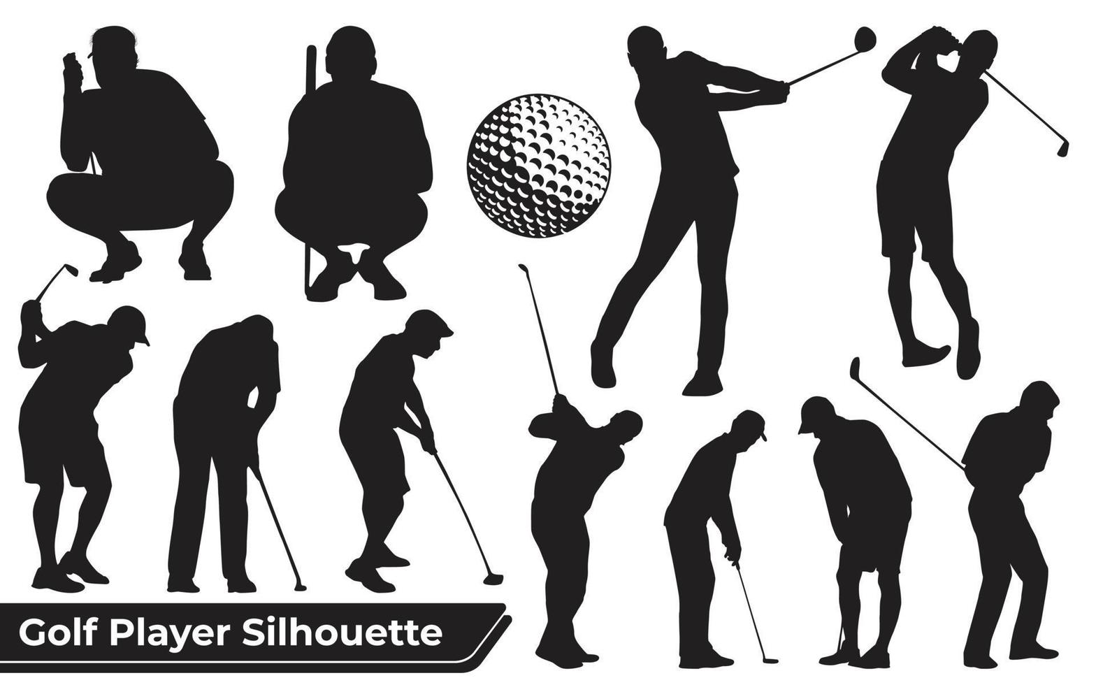 Colección de siluetas masculinas de jugadores de golf en diferentes poses vector