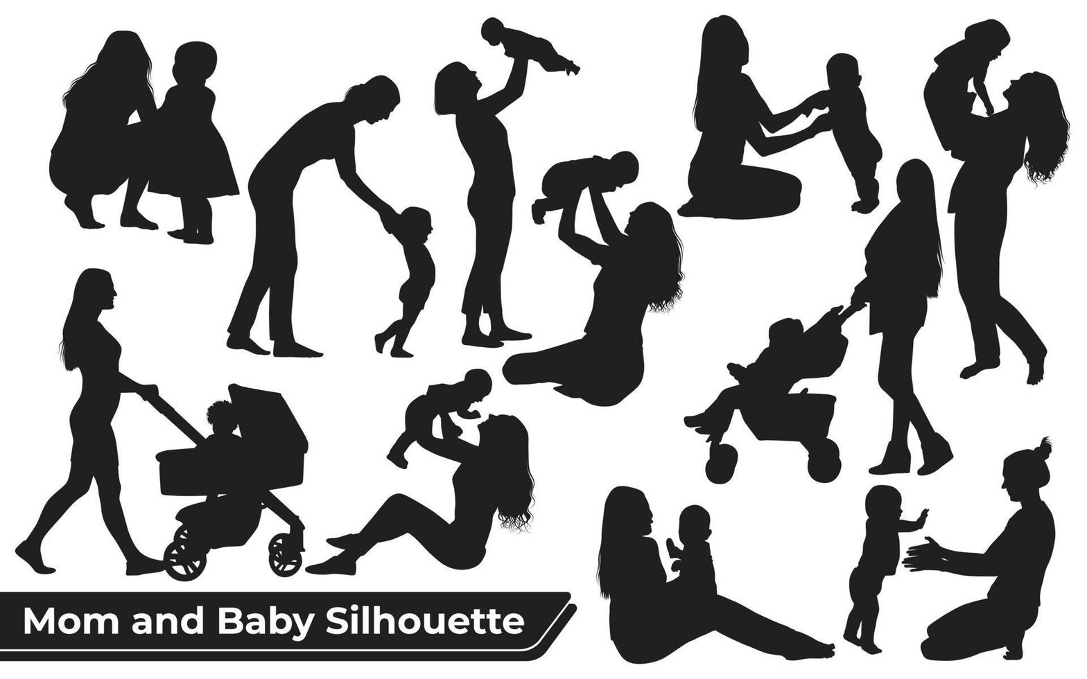 colección de siluetas de mamá y bebé en diferentes poses vector