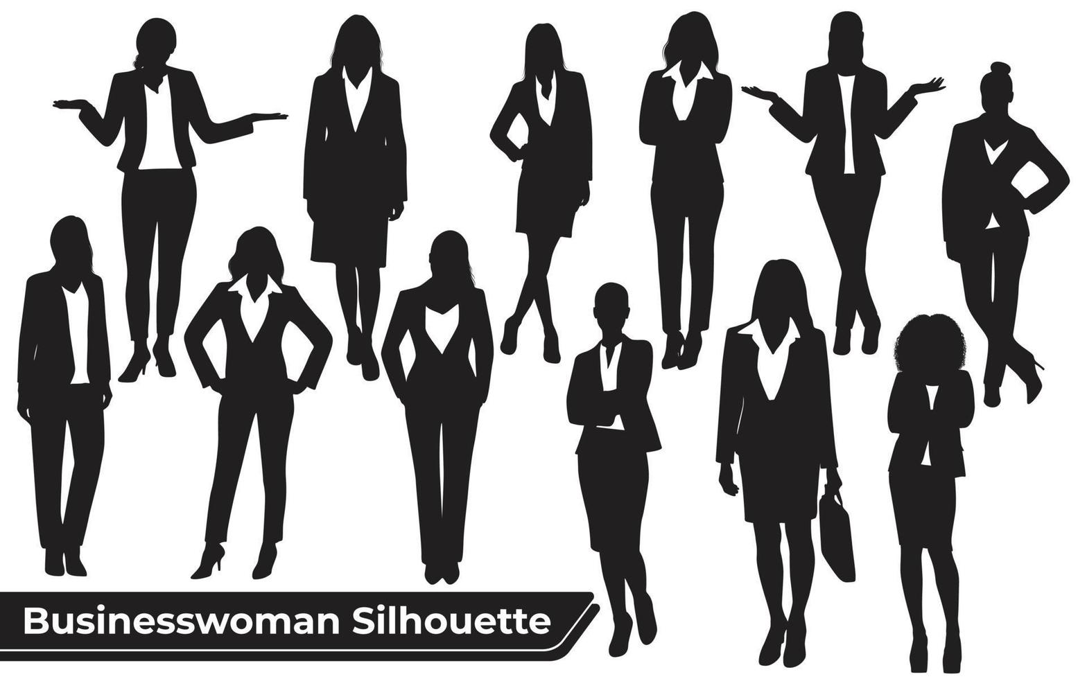 Collection of Business woman Silhouettes in different poses vector