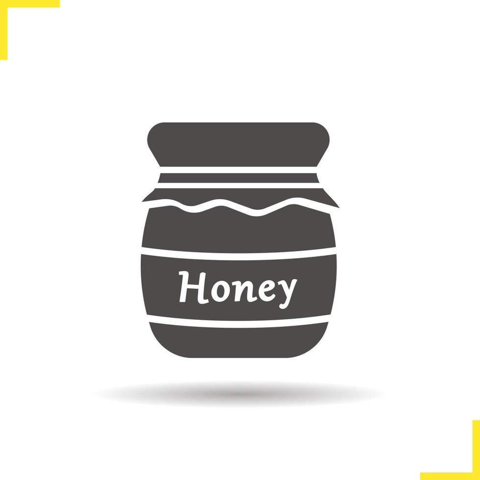 Honey jar icon. Drop shadow silhouette symbol. Honey pot. Vector isolated illustration