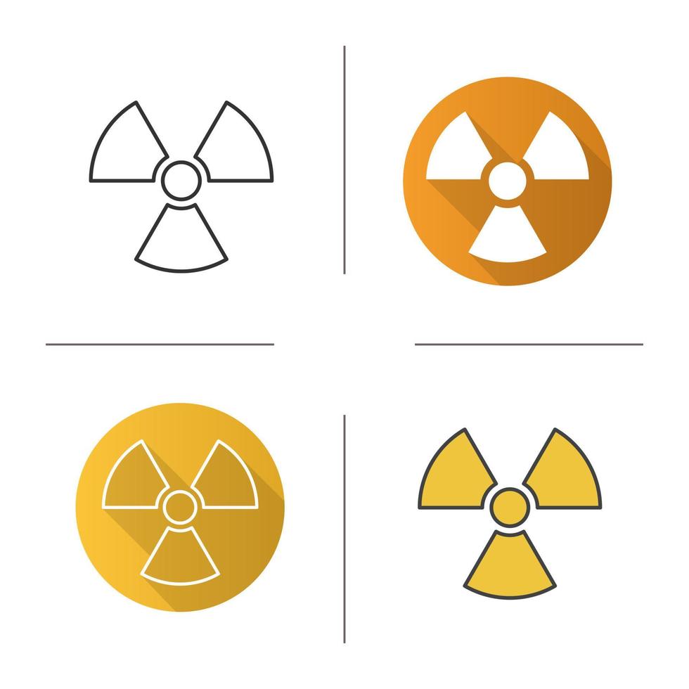 icono de signo de radiación. diseño plano, estilos lineales y de color. símbolo de peligro radiactivo. ilustraciones de vectores aislados de energía nuclear