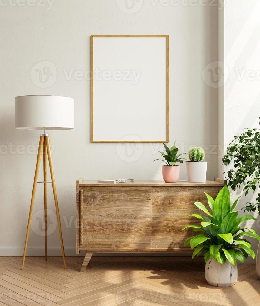 Mockup frame on cabinet in living room interior,Scandinavian style. photo