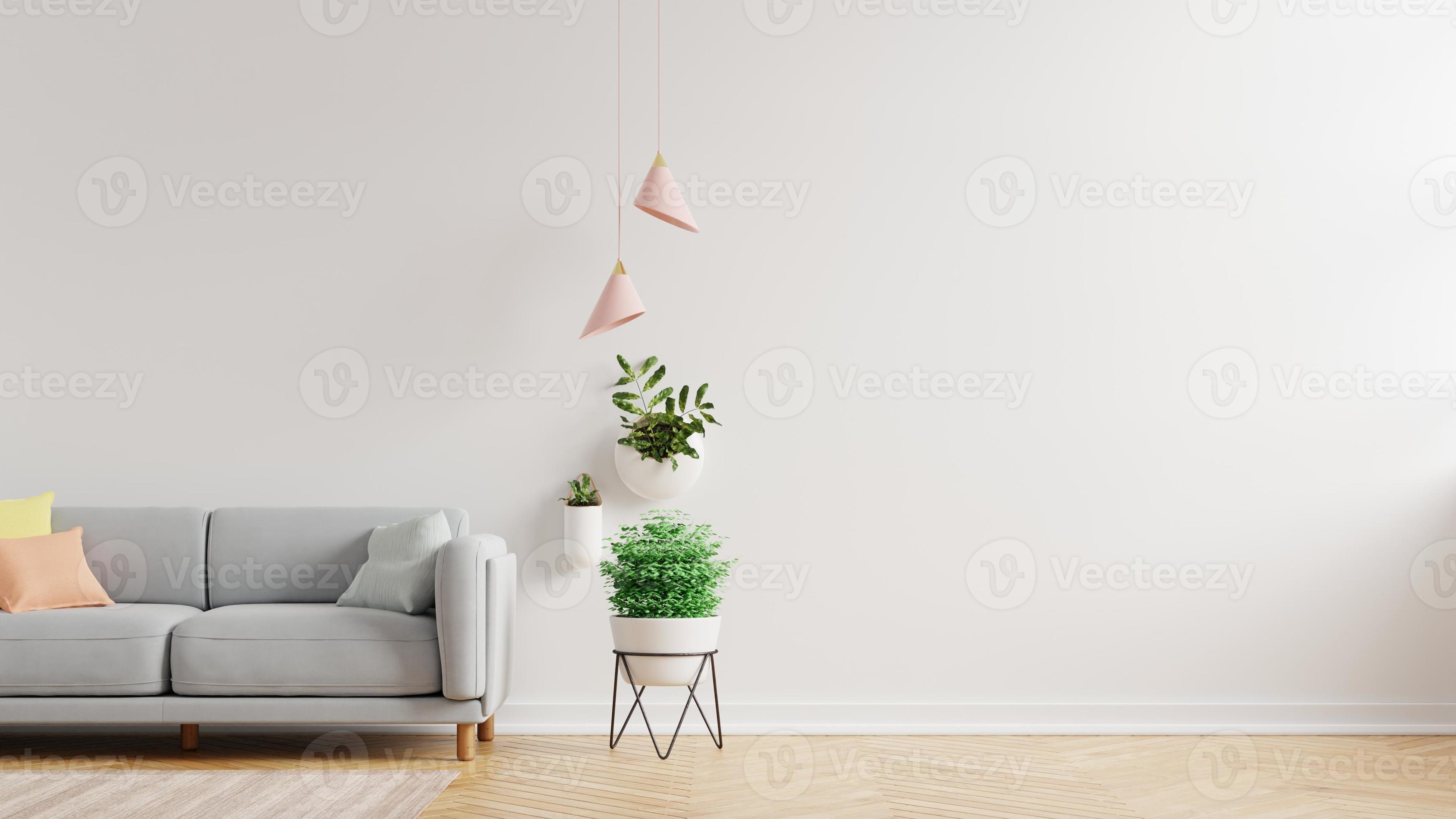 Living Room interior wall mockup with white empty mockup wall and gray armchair. 4637442 Stock
