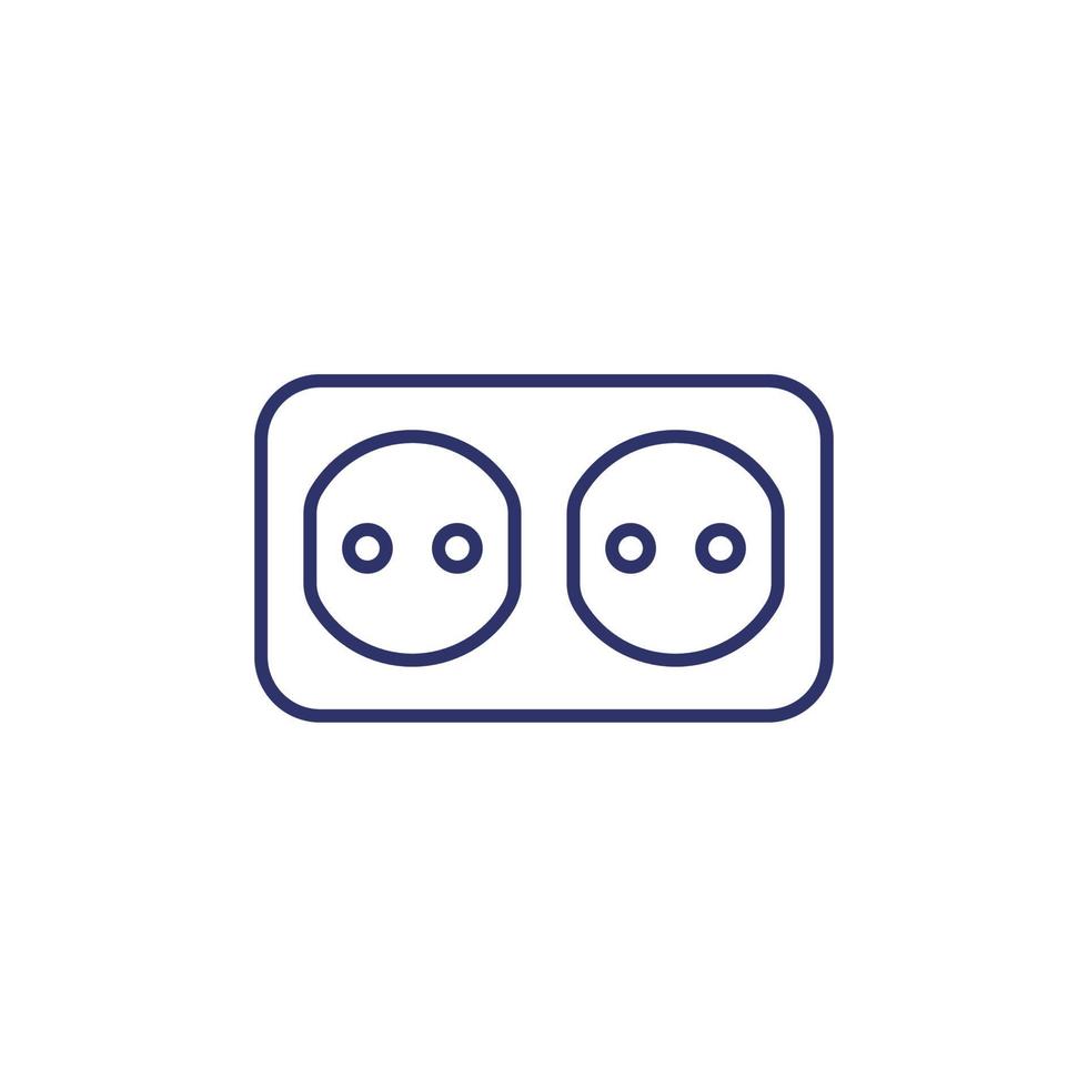 power outlet with two sockets, vector line icon