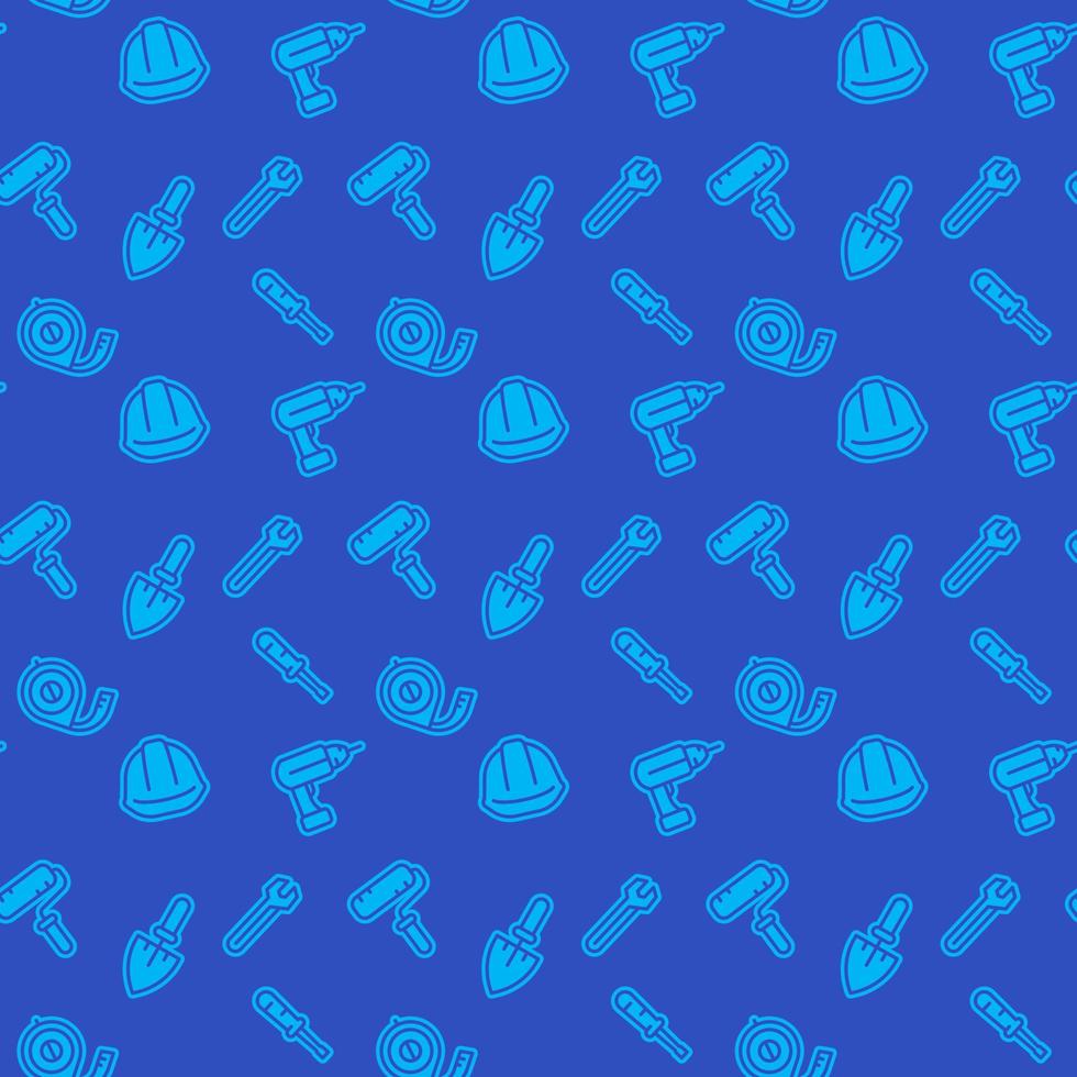 seamless pattern with construction tools icons, blue background vector