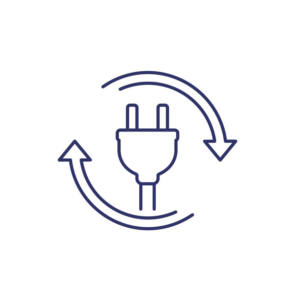 icono de línea de enchufe eléctrico con flechas vector