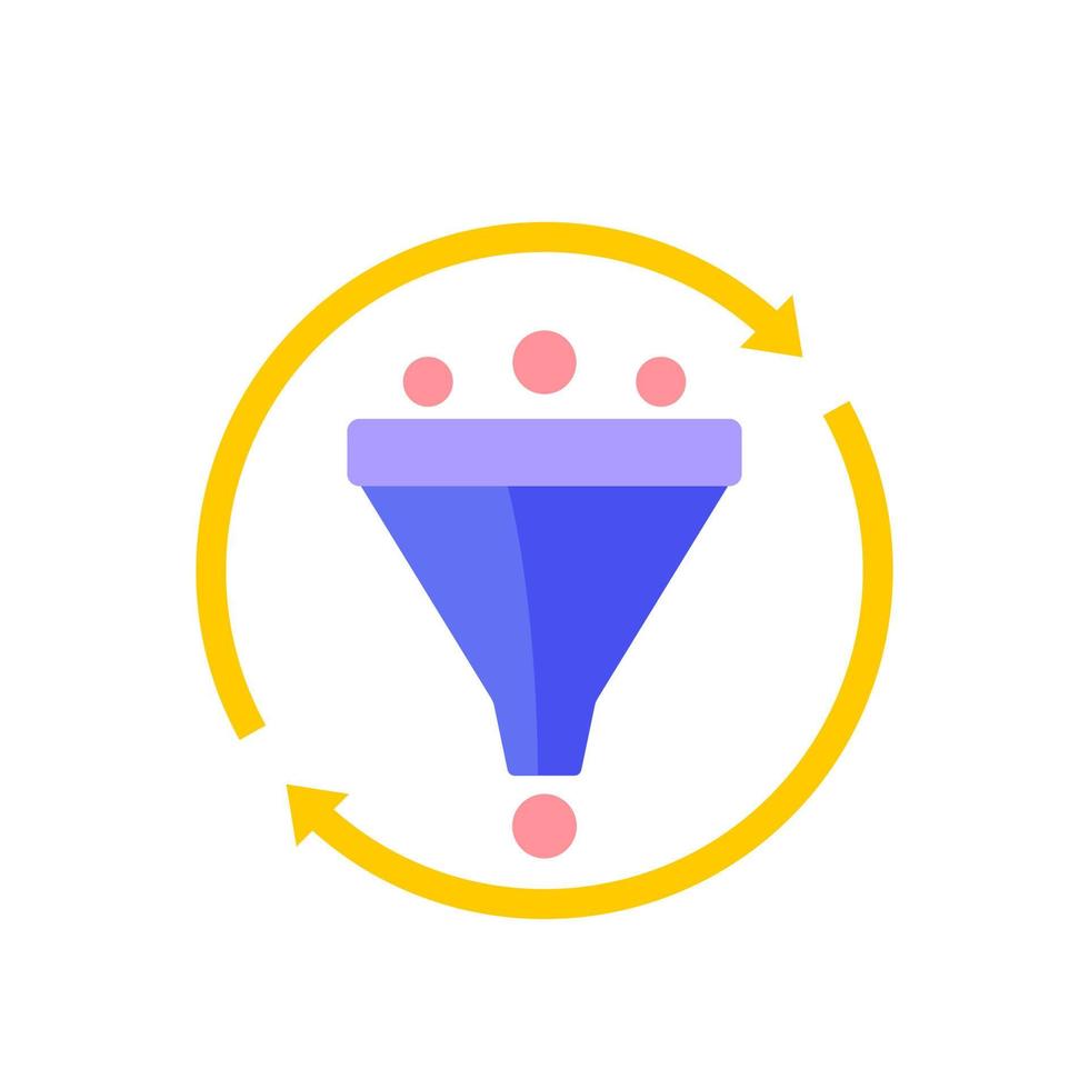 filtering icon with funnel, flat vector