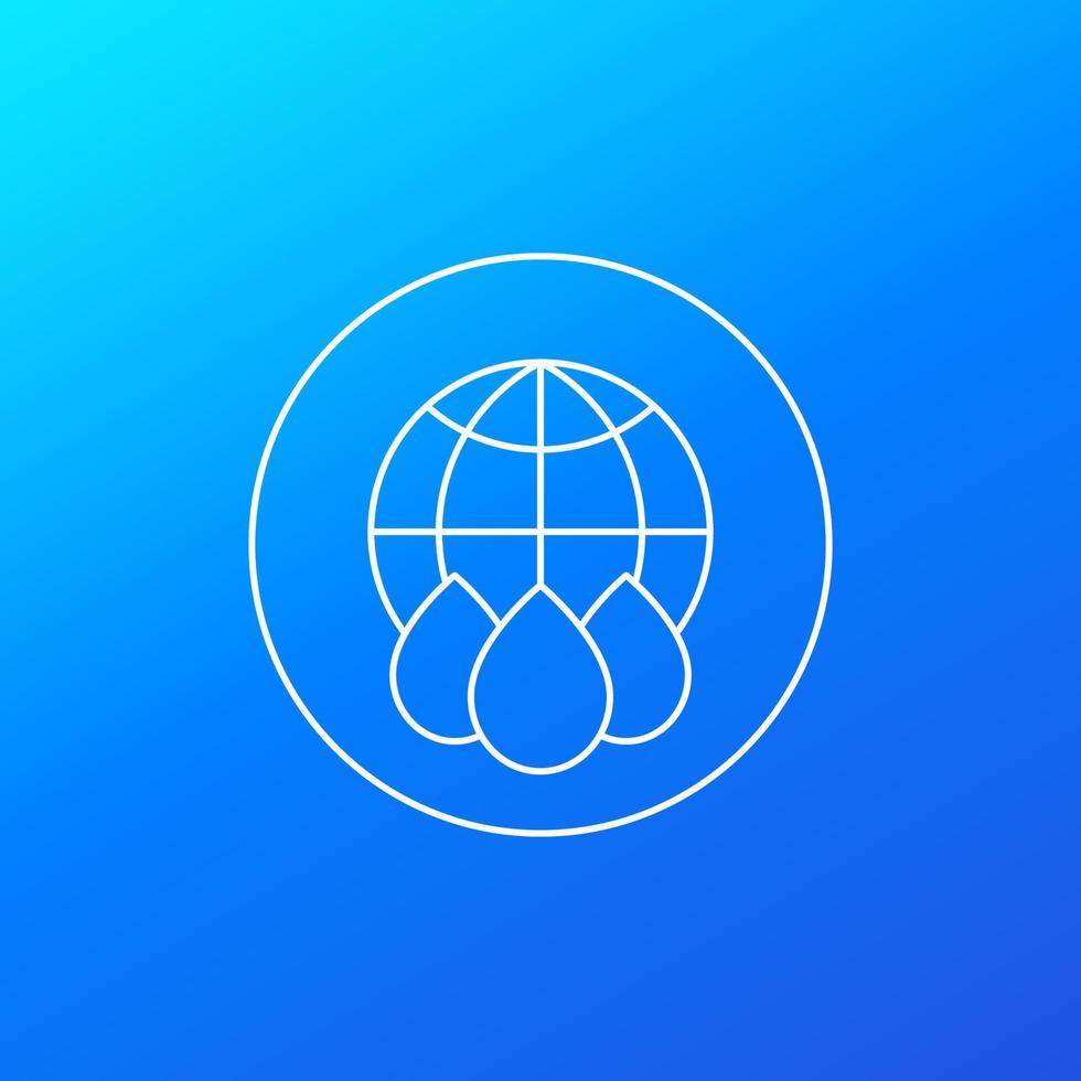 water icon with globe, linear vector