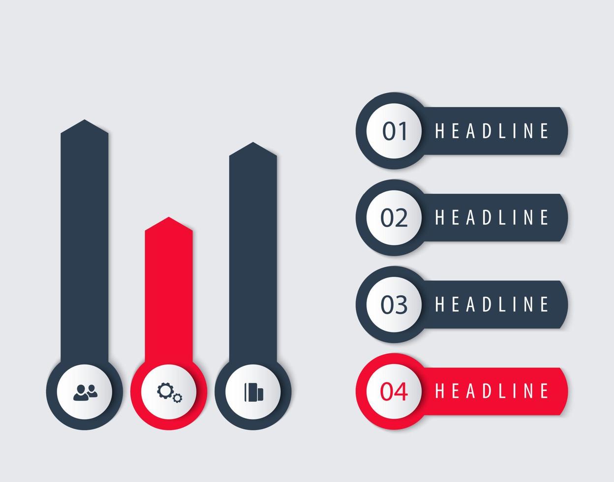 Business infographic elements, timeline, step labels, 1 2 3 4, charts vector