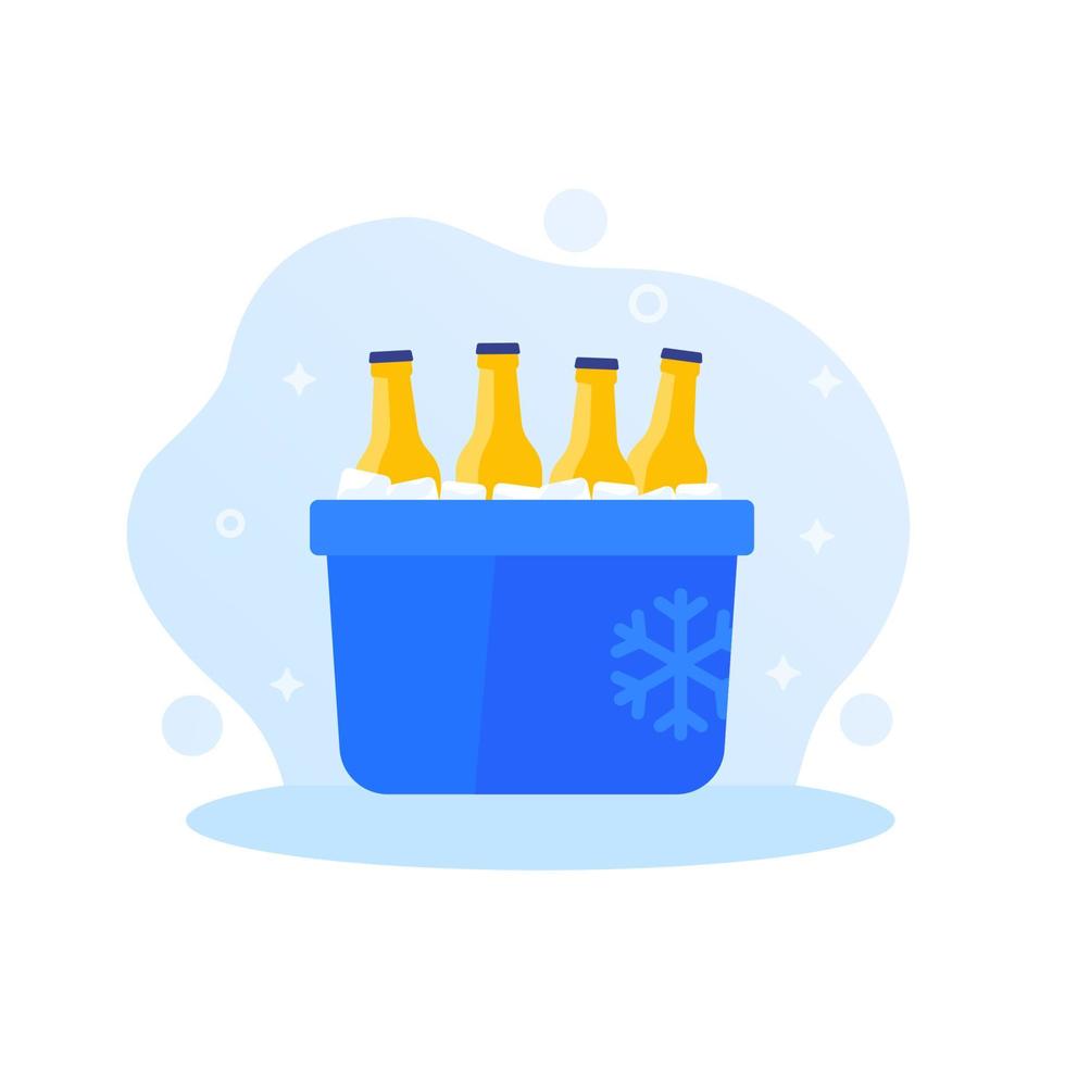 enfriador de hielo portátil con botellas de refresco, vector