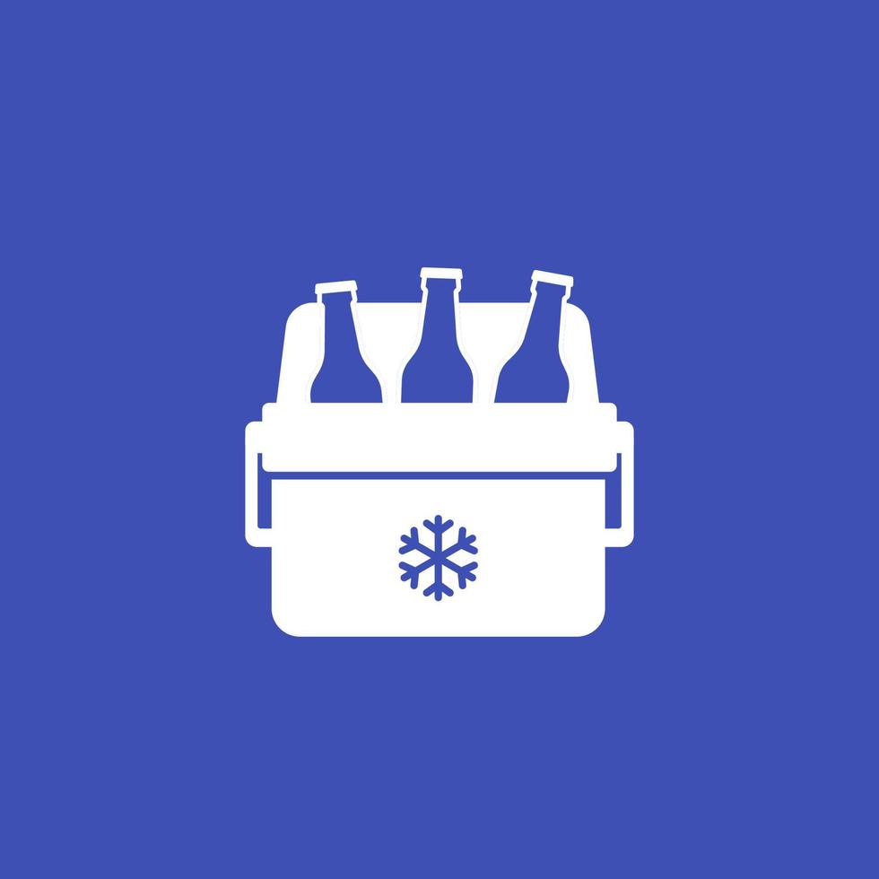 Portable cooler with beer bottles, vector icon