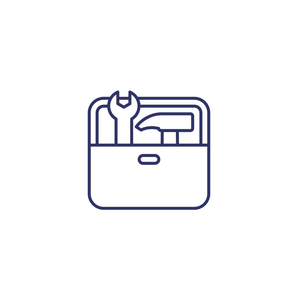 Toolbox line icon with hammer and wrench vector