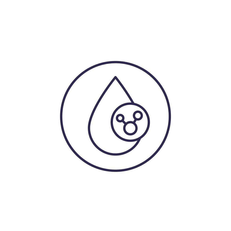 Acid drop icon with molecule, line vector