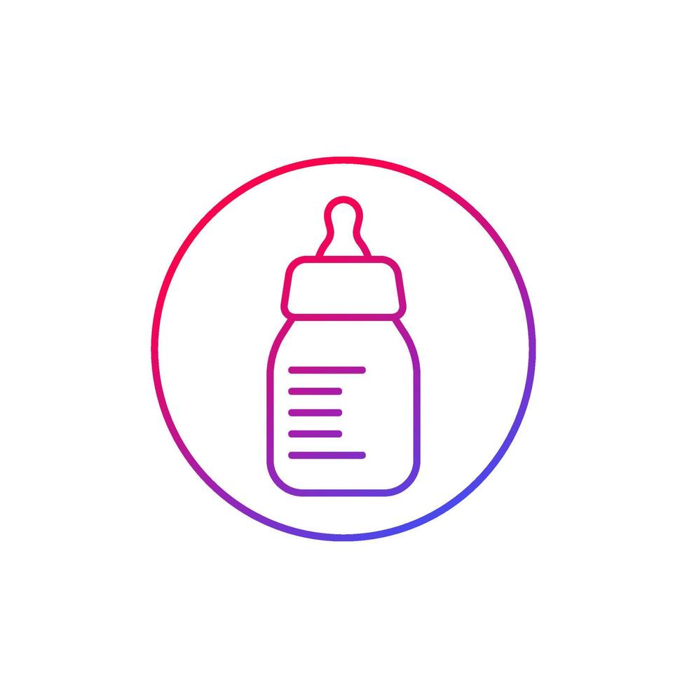 Baby bottle icon on white, line vector