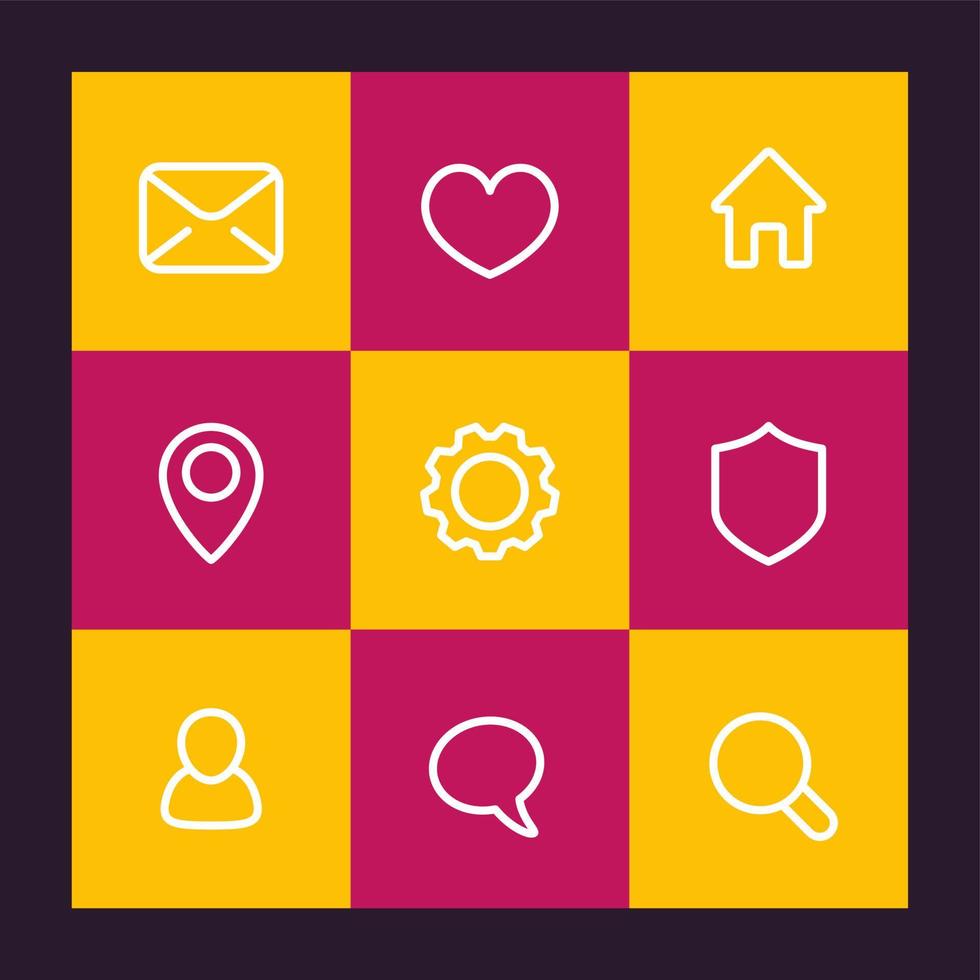 Basic web line icons set vector