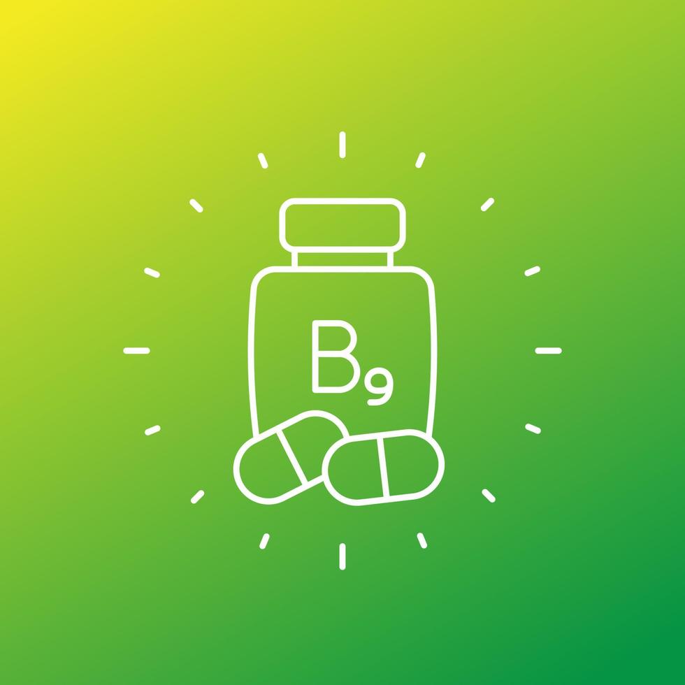 B9 vitamin, folate line vector icon
