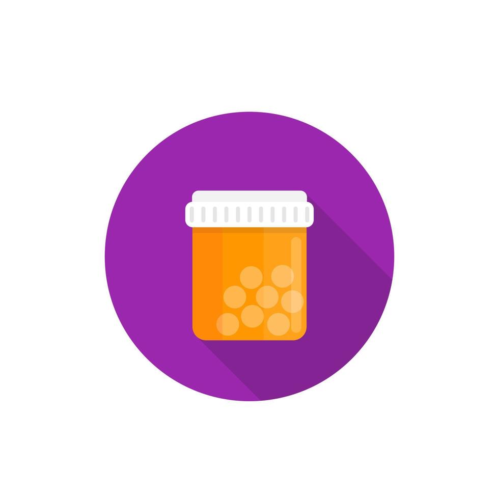 bottle of medicine, pills icon in flat style vector