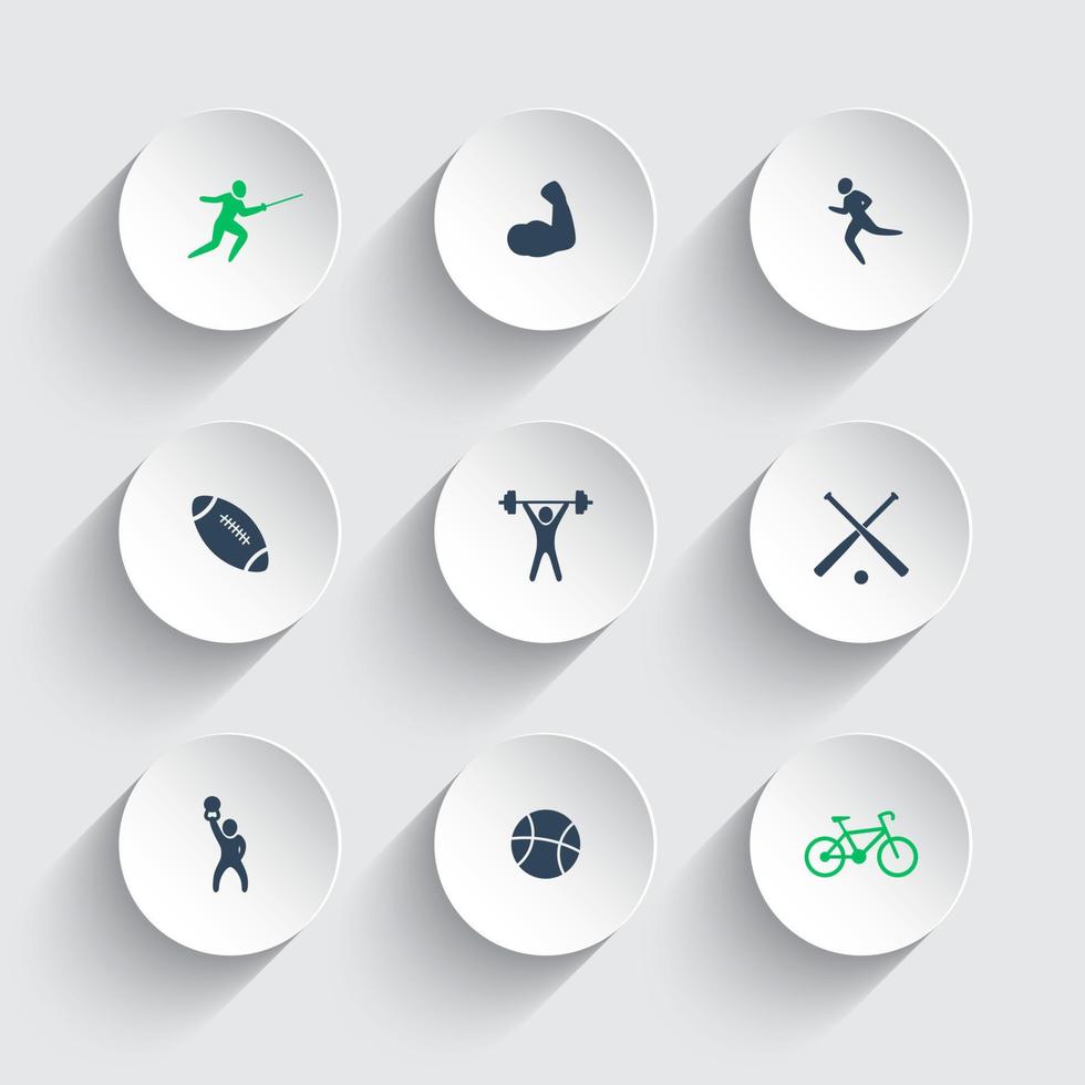 Sport, round 3d icons with shadows vector