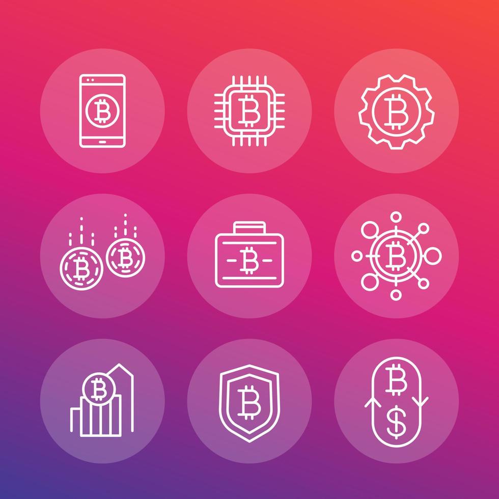 bitcoin investments, payments icons, linear style vector