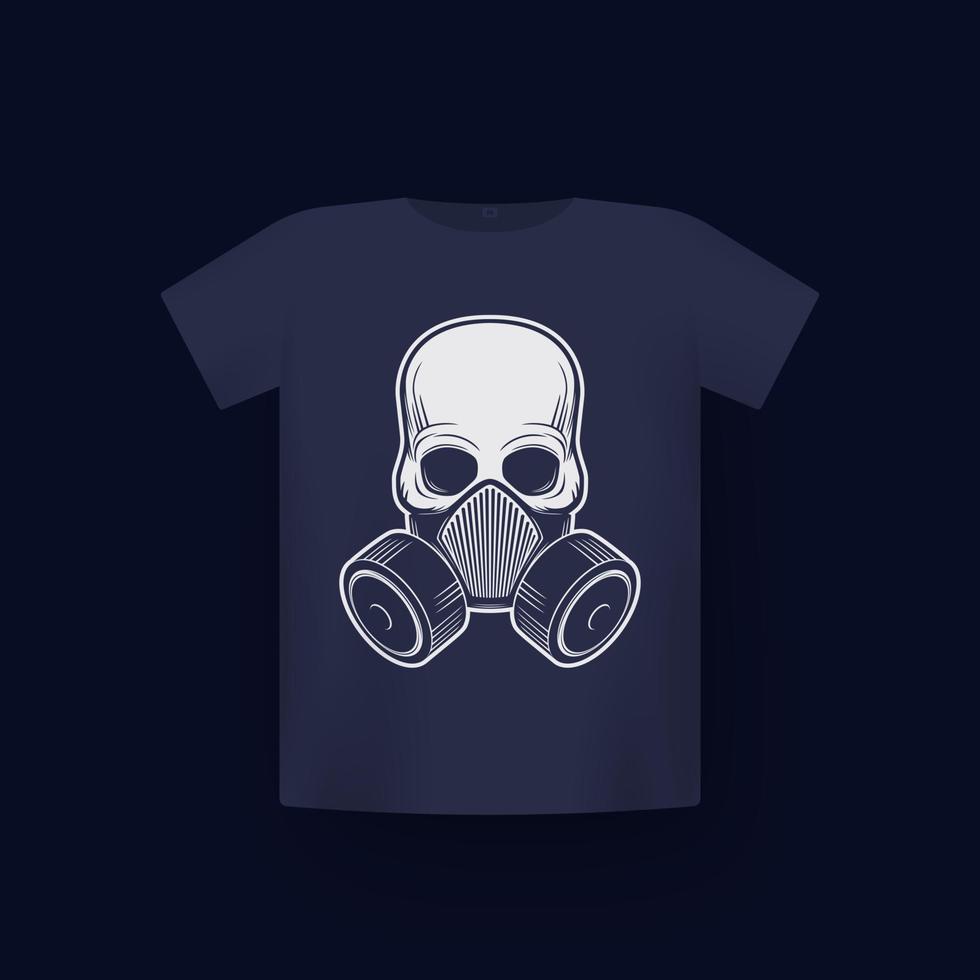skull in respirator, gas mask, t-shirt print on mockup vector